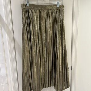 J Crew Pleated Chiffon Lame Midi Skirt in Metallic Gold